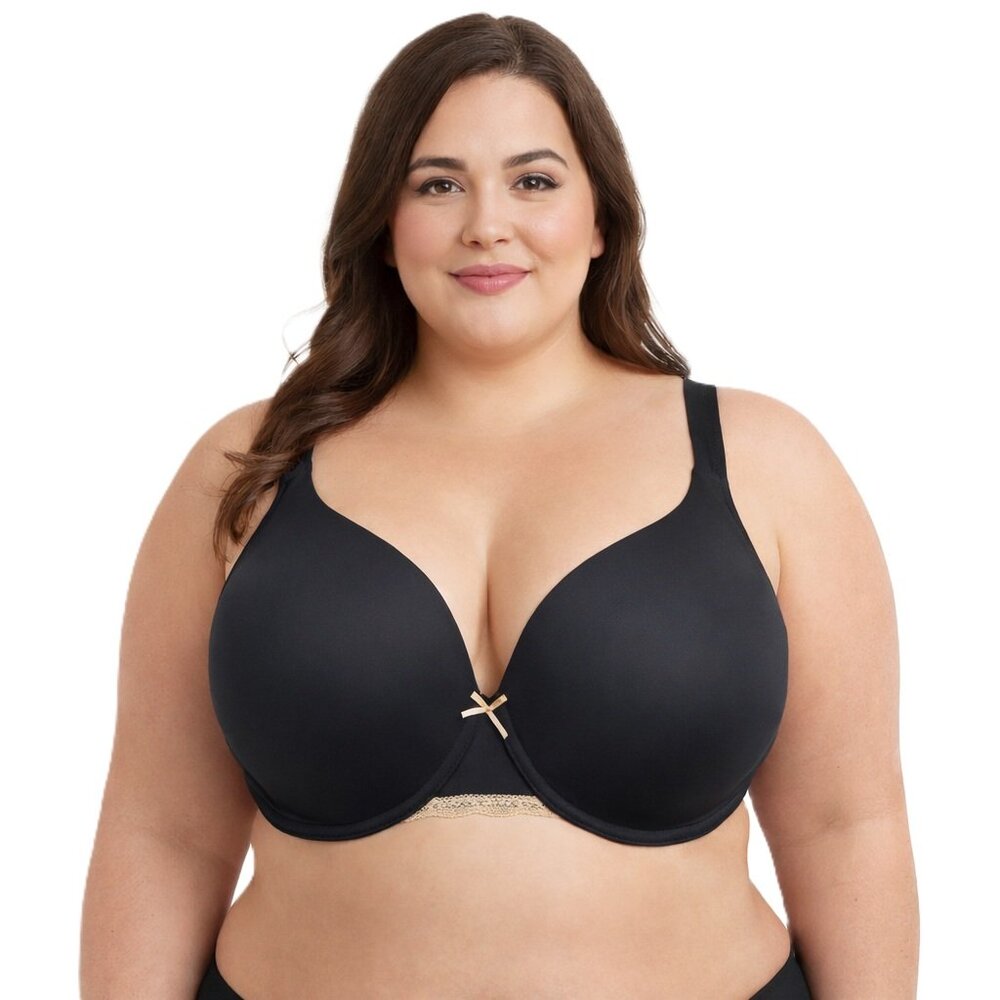 Cacique Lightly Lined Full Coverage Bra 44F Black Beige Lace Trim